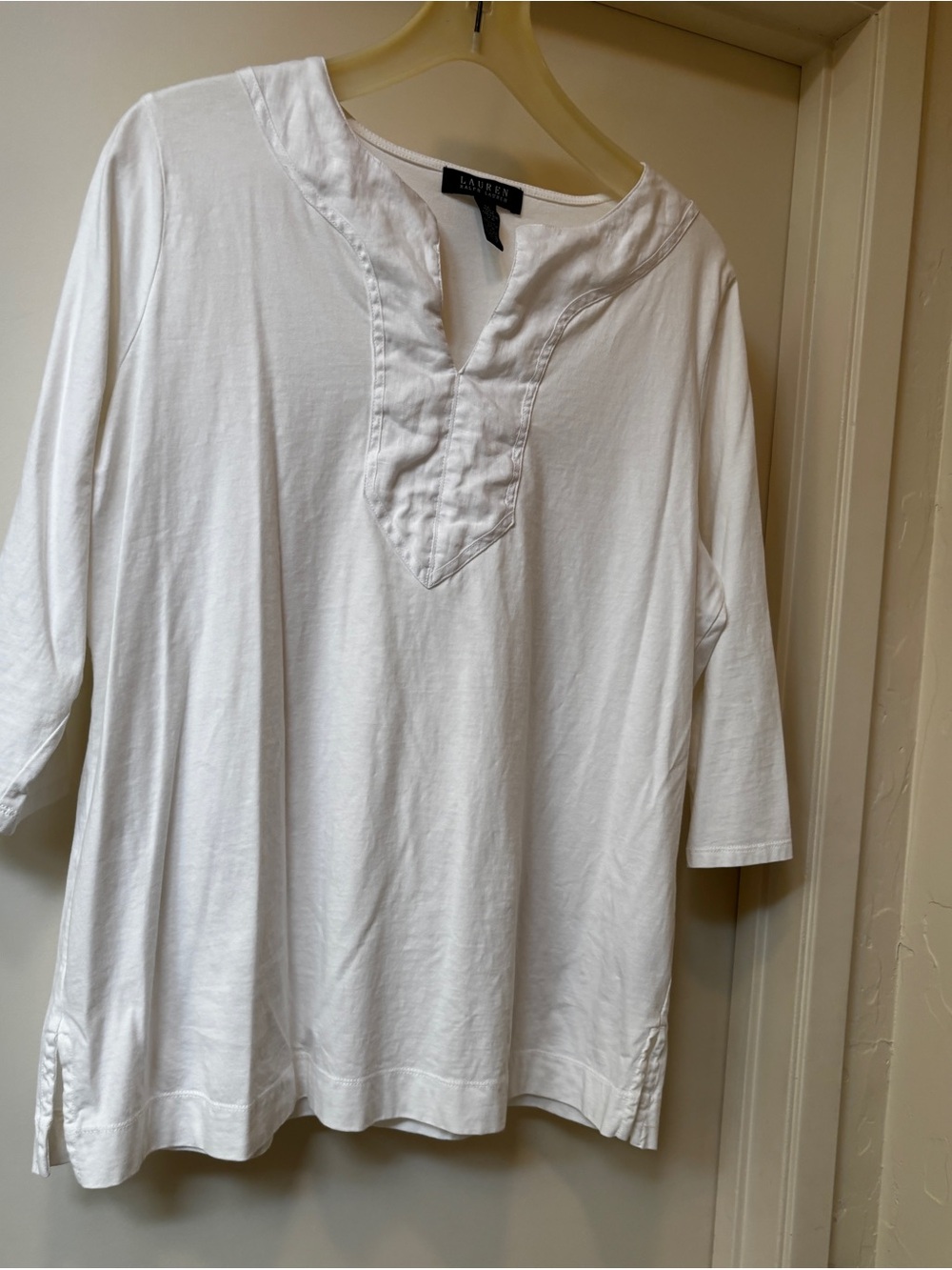 Lauren Ralph Lauren White Split-Neck Three-Quarter Sleeve Tunic